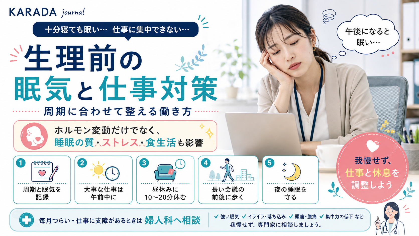 生理前の眠気と仕事対策 Infographic