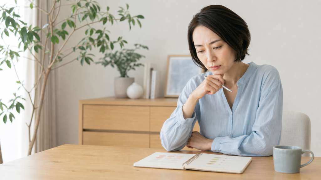 体調の変化を手帳に記録する女性